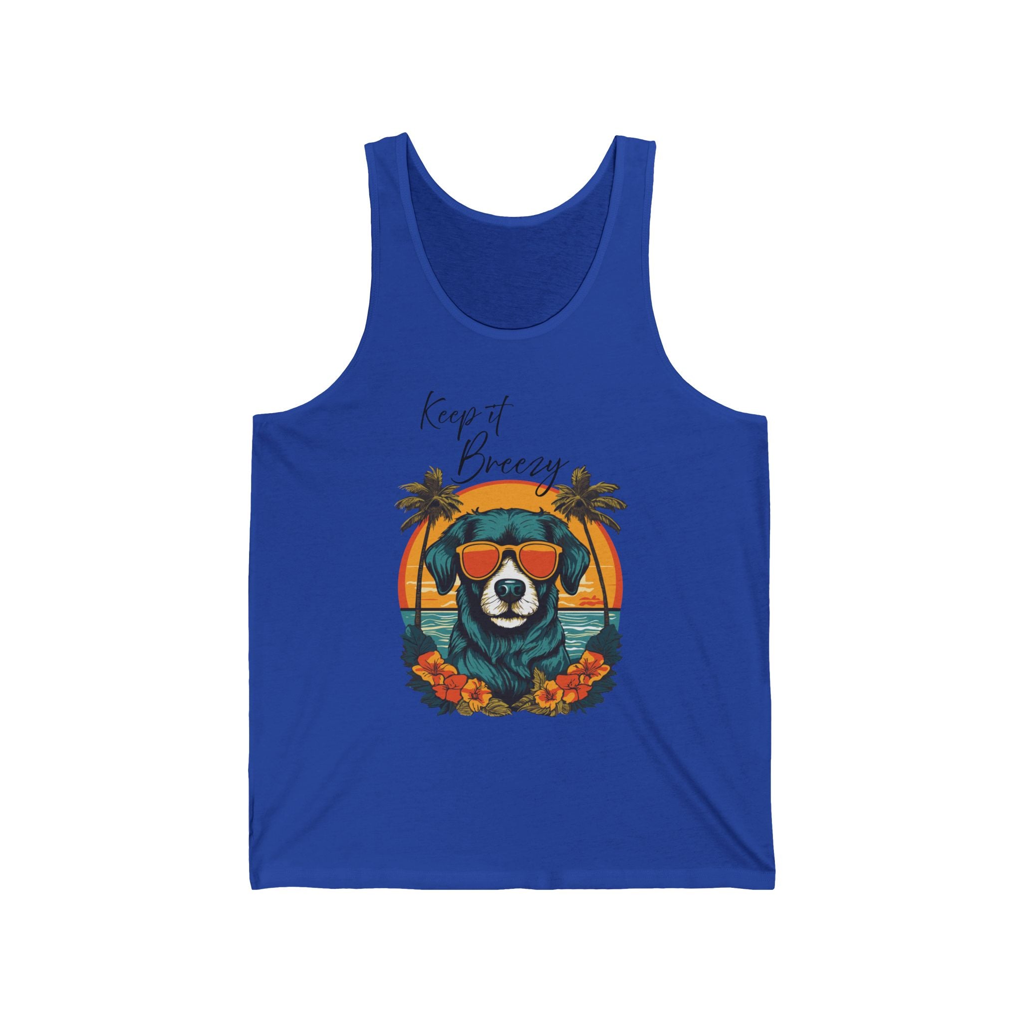 Keep It Breezy Bear Tank Top — Retro Tropical Sunglasses Summer Graphic