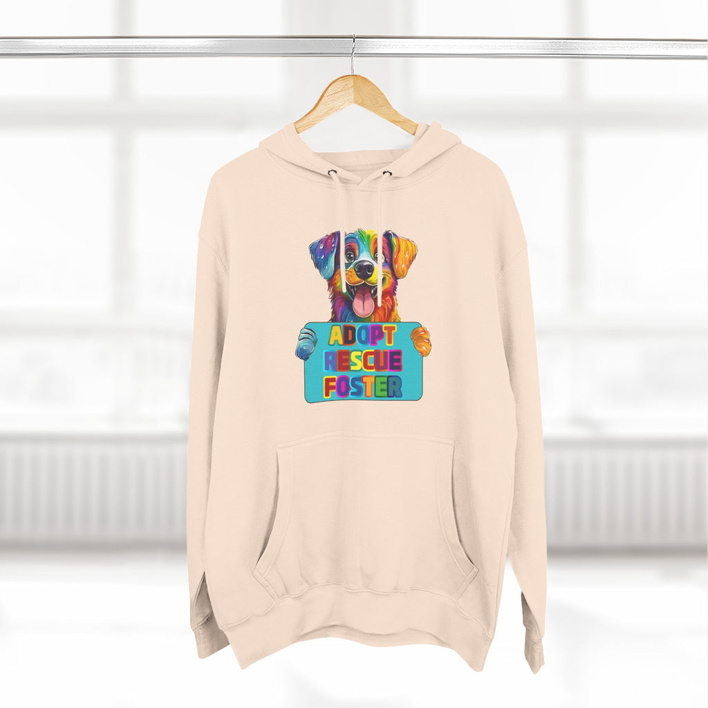 Adopt Rescue Foster Hoodie — Colorful Rainbow Pup Animal Rescue Support Sweatshirt