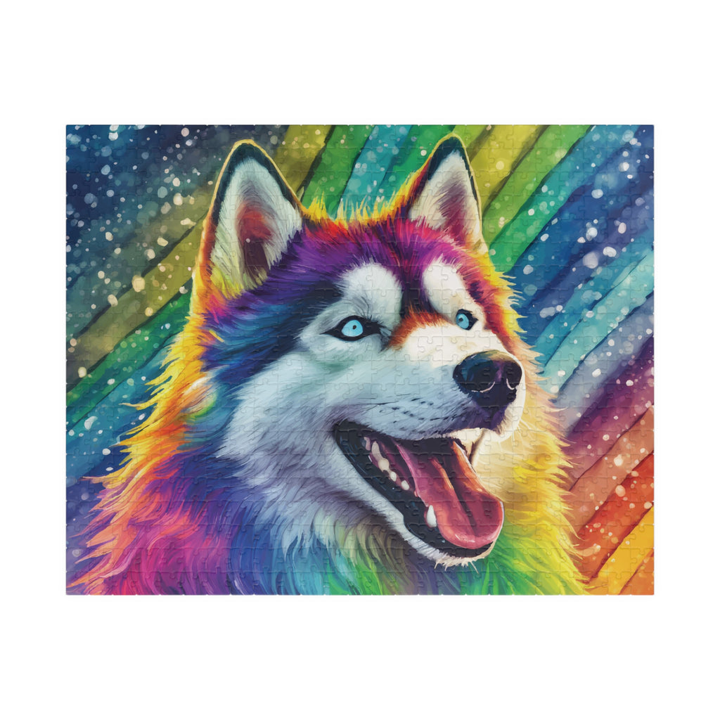 Rainbow Husky Jigsaw Puzzle — Colorful Dog Puzzle for Adults & Kids (520 Pieces)