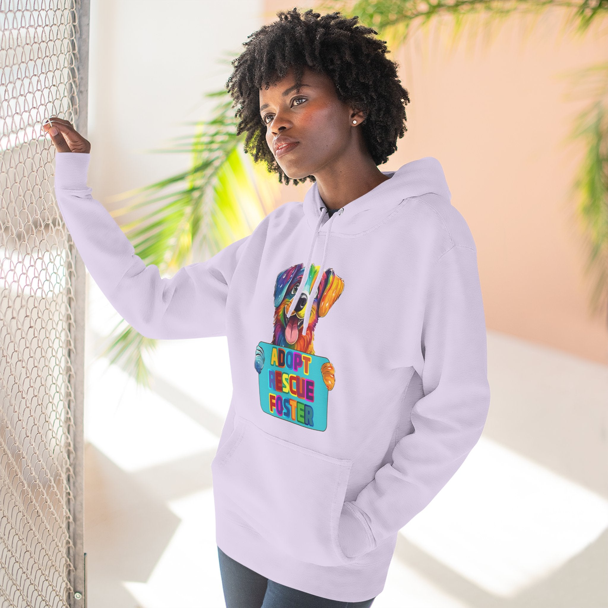 Adopt Rescue Foster Hoodie — Colorful Rainbow Pup Animal Rescue Support Sweatshirt