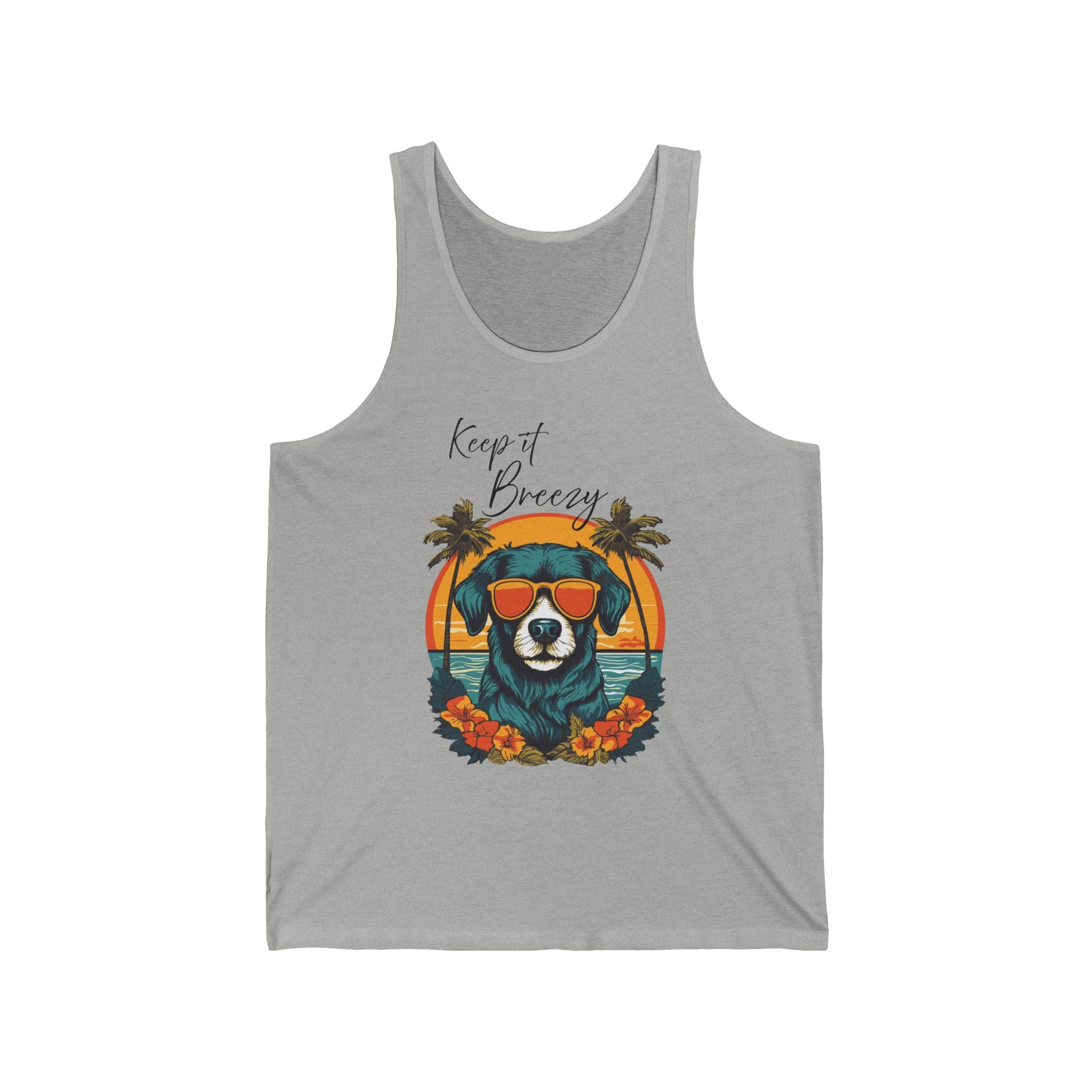 Keep It Breezy Bear Tank Top — Retro Tropical Sunglasses Summer Graphic