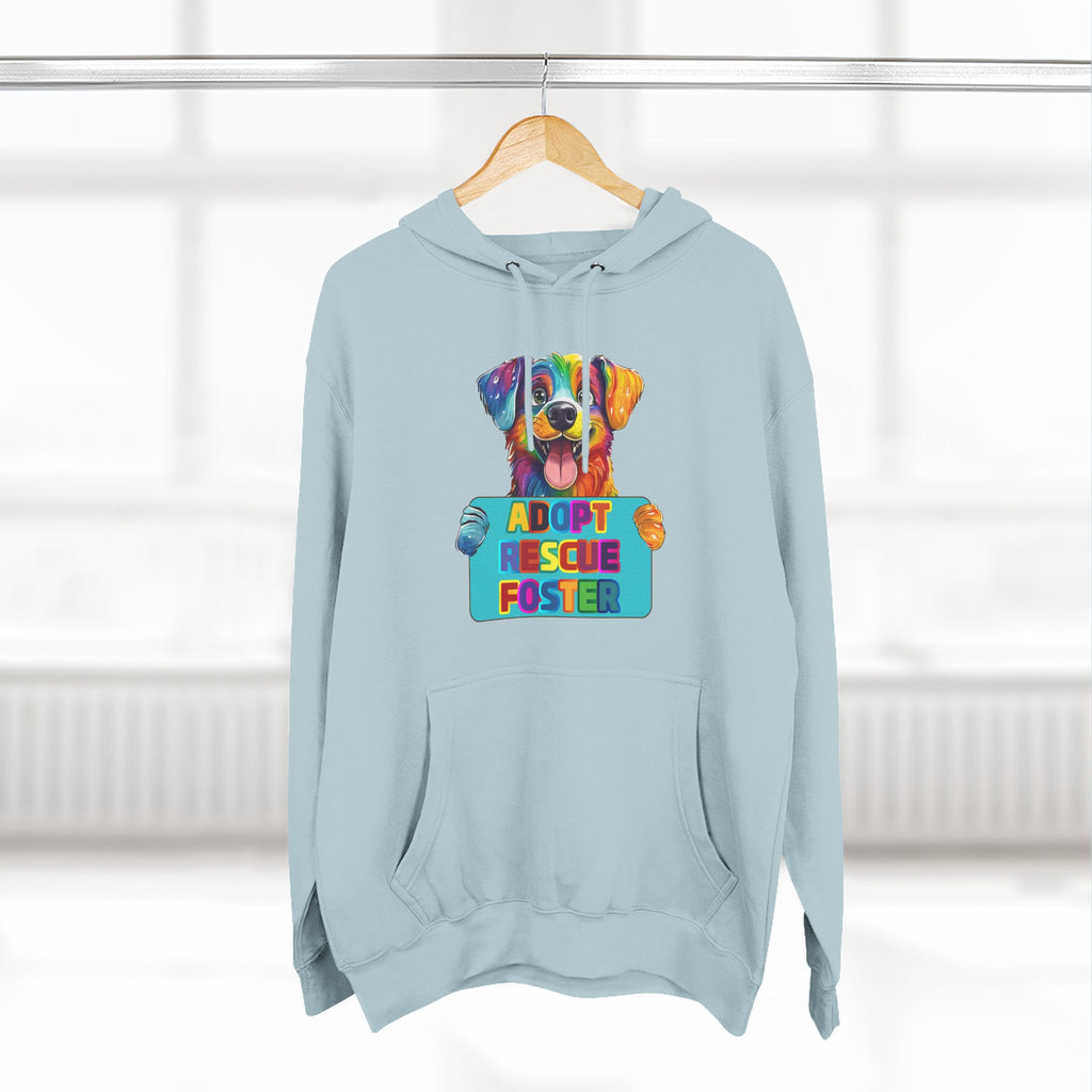 Adopt Rescue Foster Hoodie — Colorful Rainbow Pup Animal Rescue Support Sweatshirt