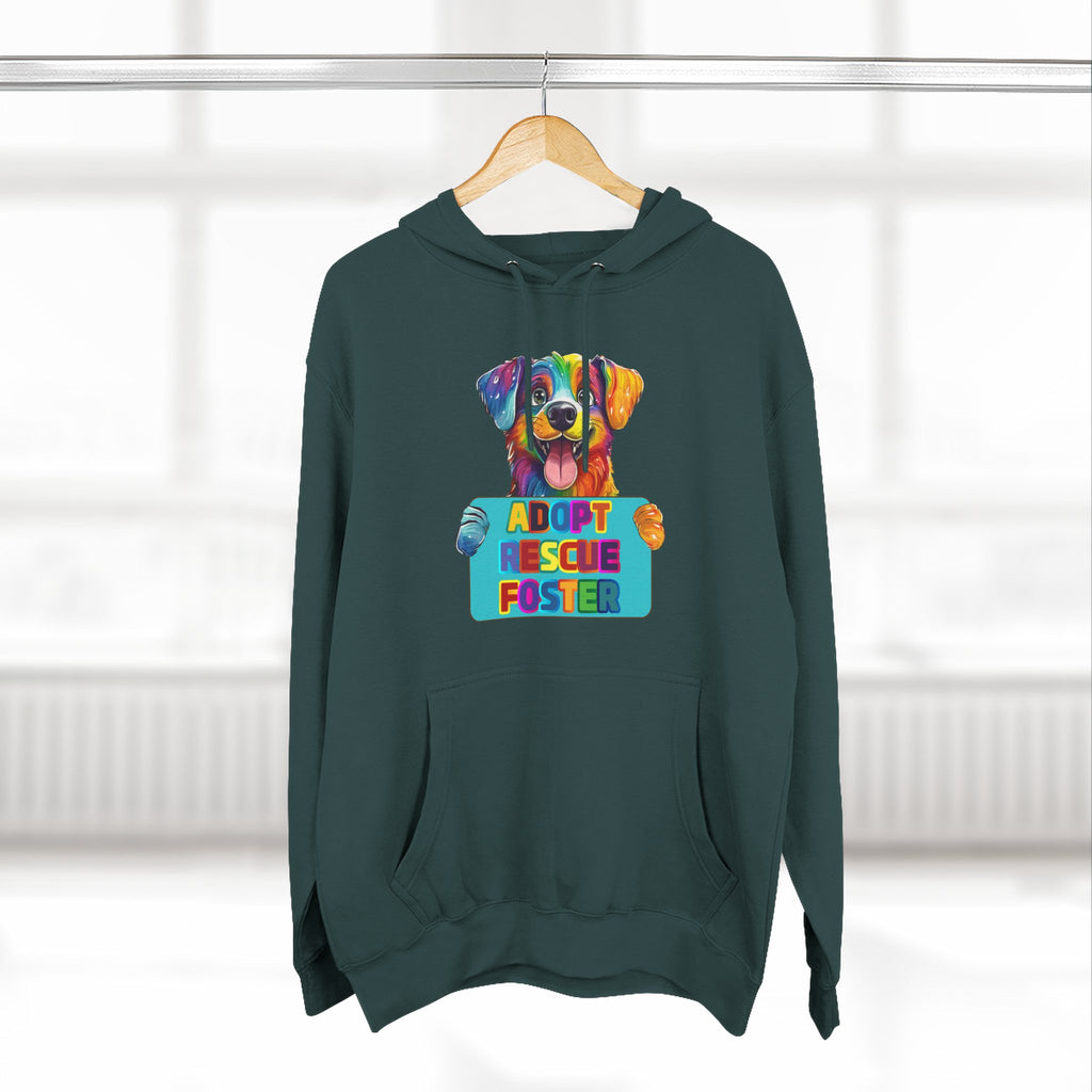 Adopt Rescue Foster Hoodie — Colorful Rainbow Pup Animal Rescue Support Sweatshirt