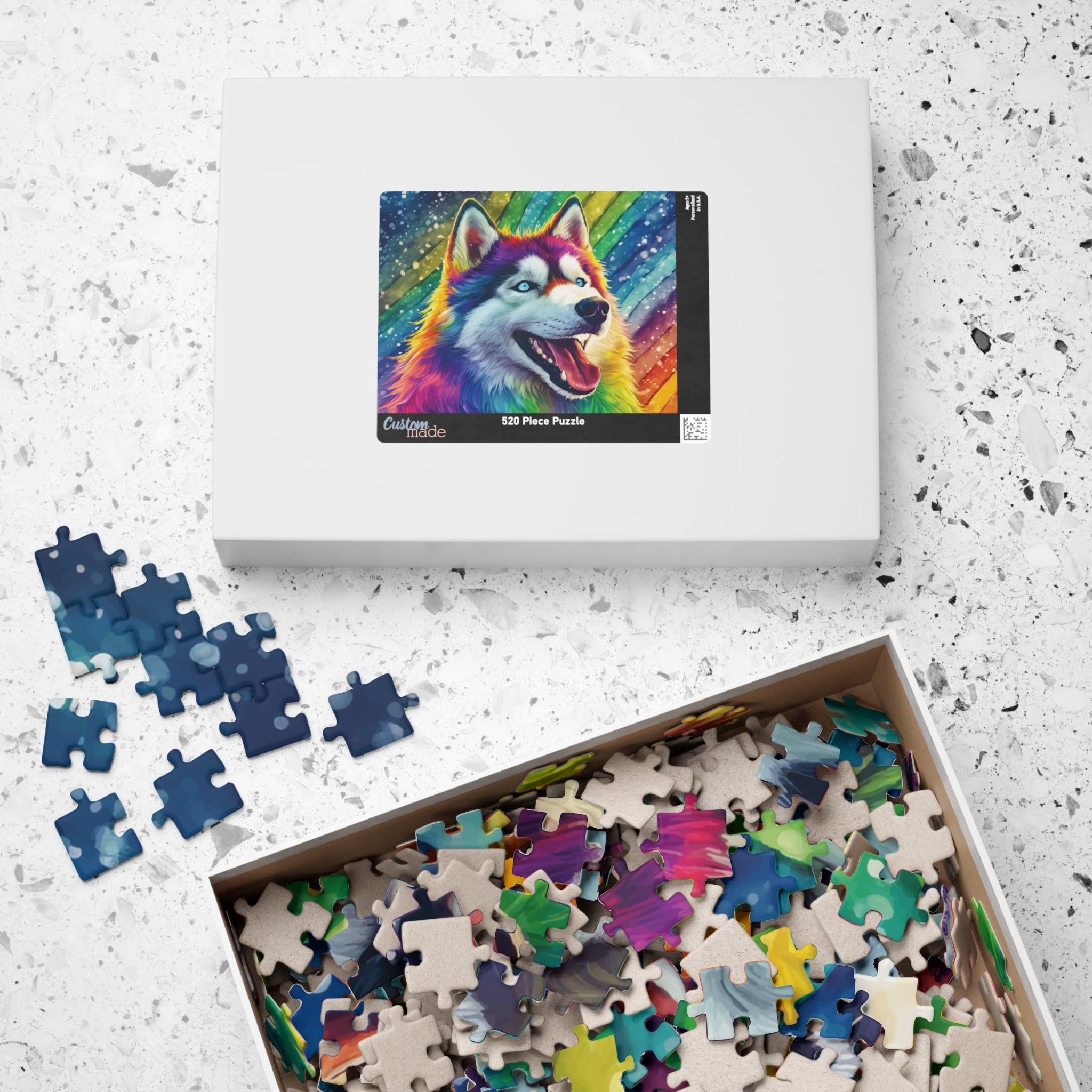Rainbow Husky Jigsaw Puzzle — Colorful Dog Puzzle for Adults & Kids (520 Pieces)