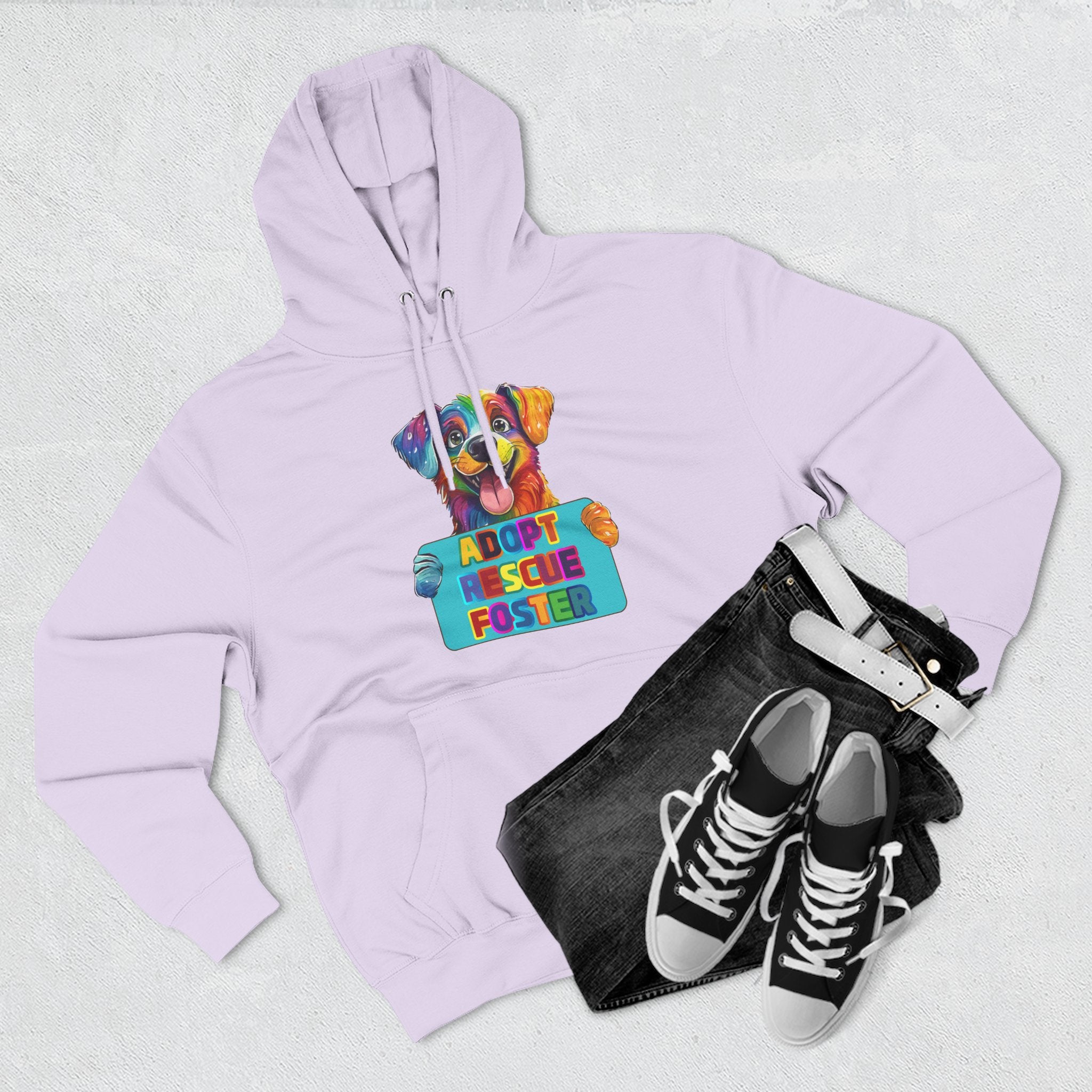 Adopt Rescue Foster Hoodie — Colorful Rainbow Pup Animal Rescue Support Sweatshirt