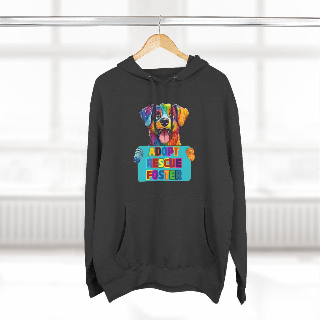 Adopt Rescue Foster Hoodie — Colorful Rainbow Pup Animal Rescue Support Sweatshirt