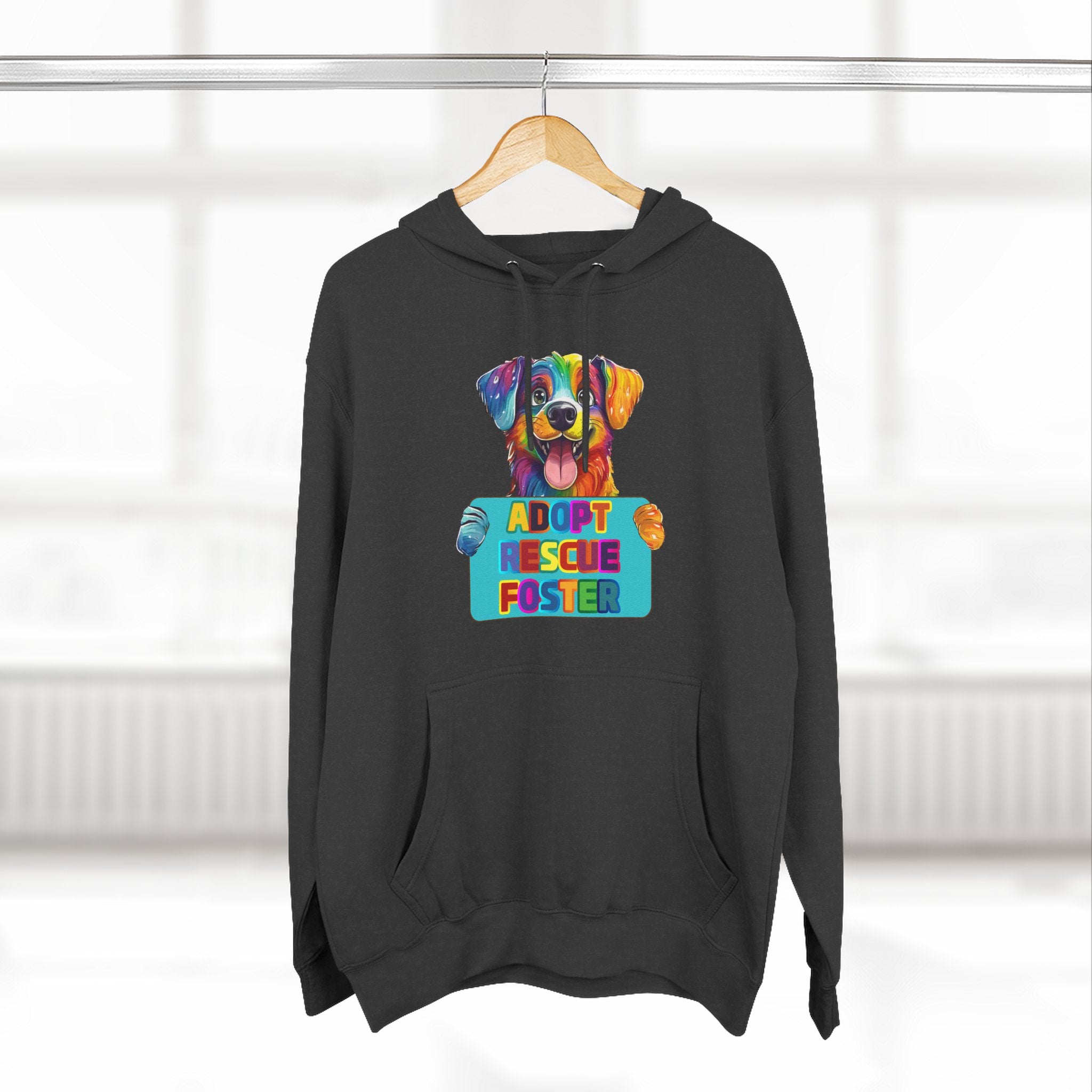 Adopt Rescue Foster Hoodie — Colorful Rainbow Pup Animal Rescue Support Sweatshirt