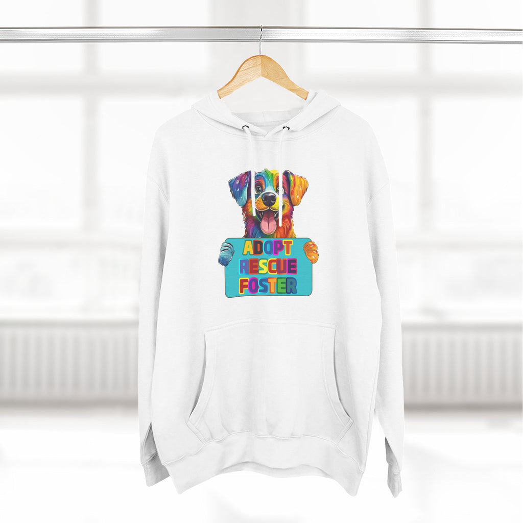Adopt Rescue Foster Hoodie — Colorful Rainbow Pup Animal Rescue Support Sweatshirt
