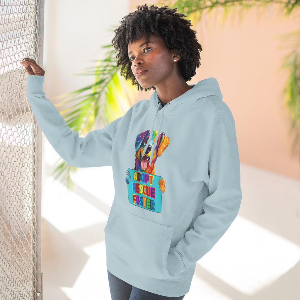Adopt Rescue Foster Hoodie — Colorful Rainbow Pup Animal Rescue Support Sweatshirt