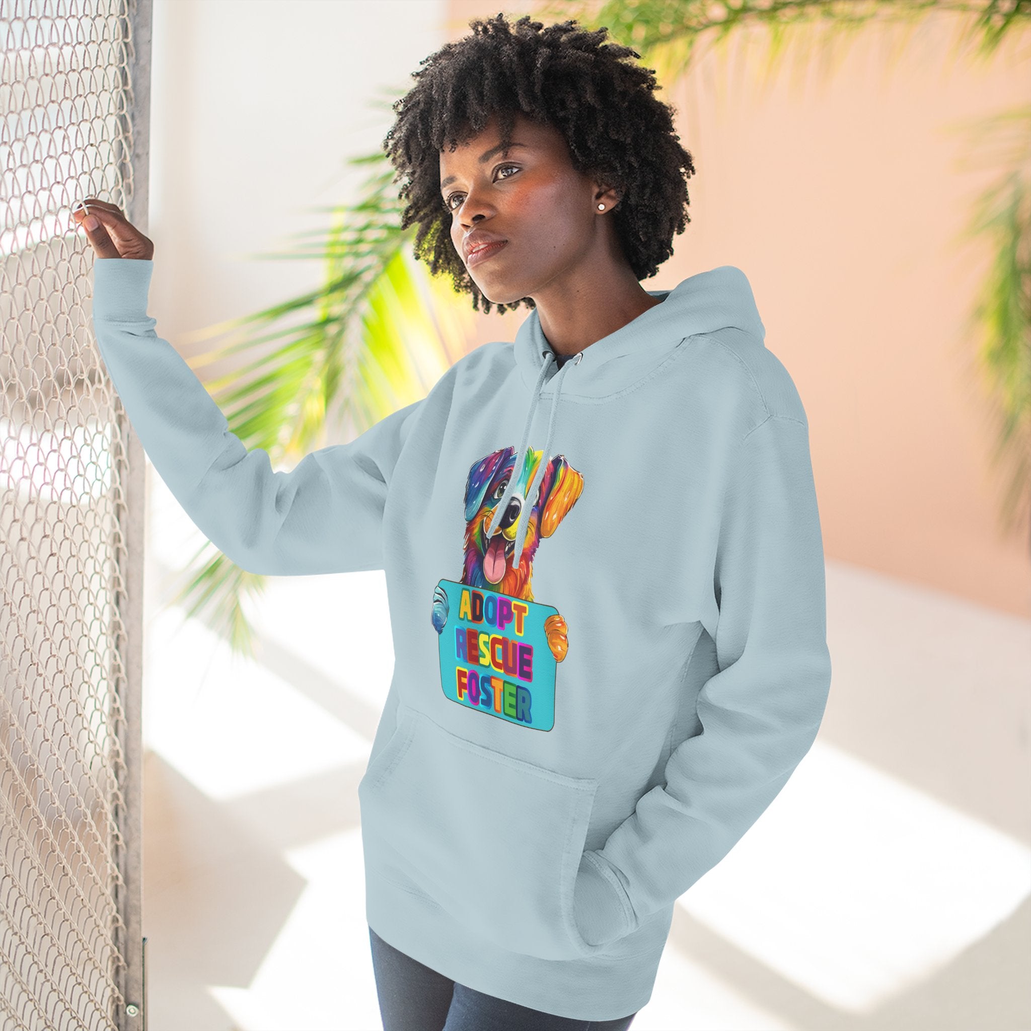 Adopt Rescue Foster Hoodie — Colorful Rainbow Pup Animal Rescue Support Sweatshirt