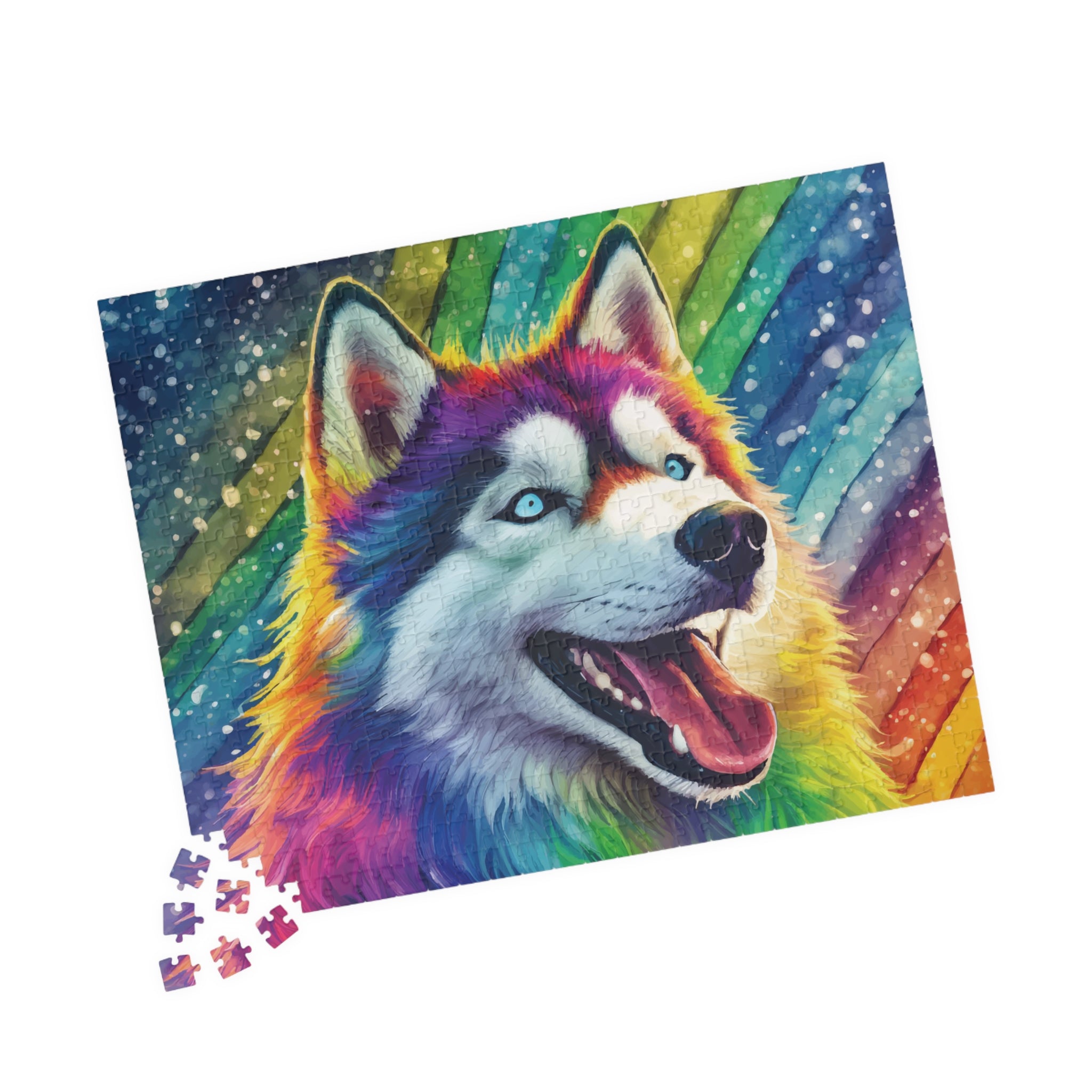 Rainbow Husky Jigsaw Puzzle — Colorful Dog Puzzle for Adults & Kids (520 Pieces)