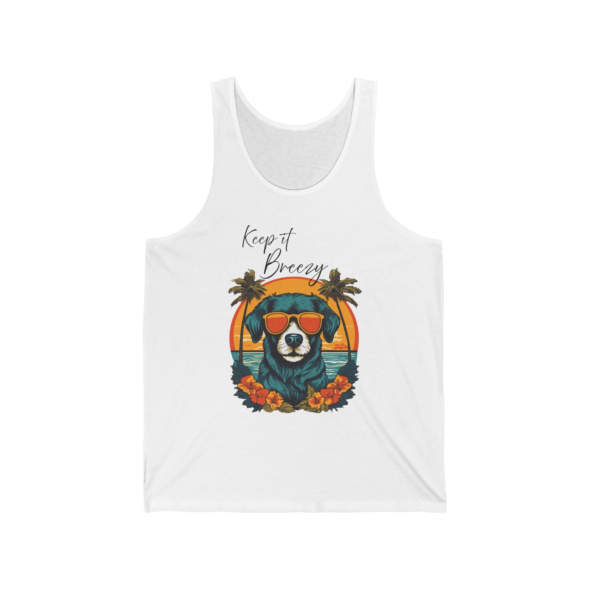 Keep It Breezy Bear Tank Top — Retro Tropical Sunglasses Summer Graphic