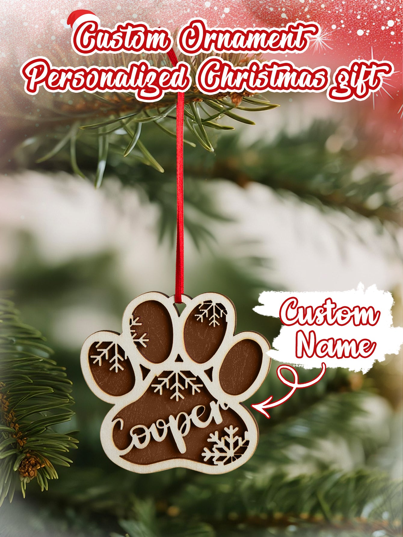 Personalized Dog Paw Snowflake Ornament