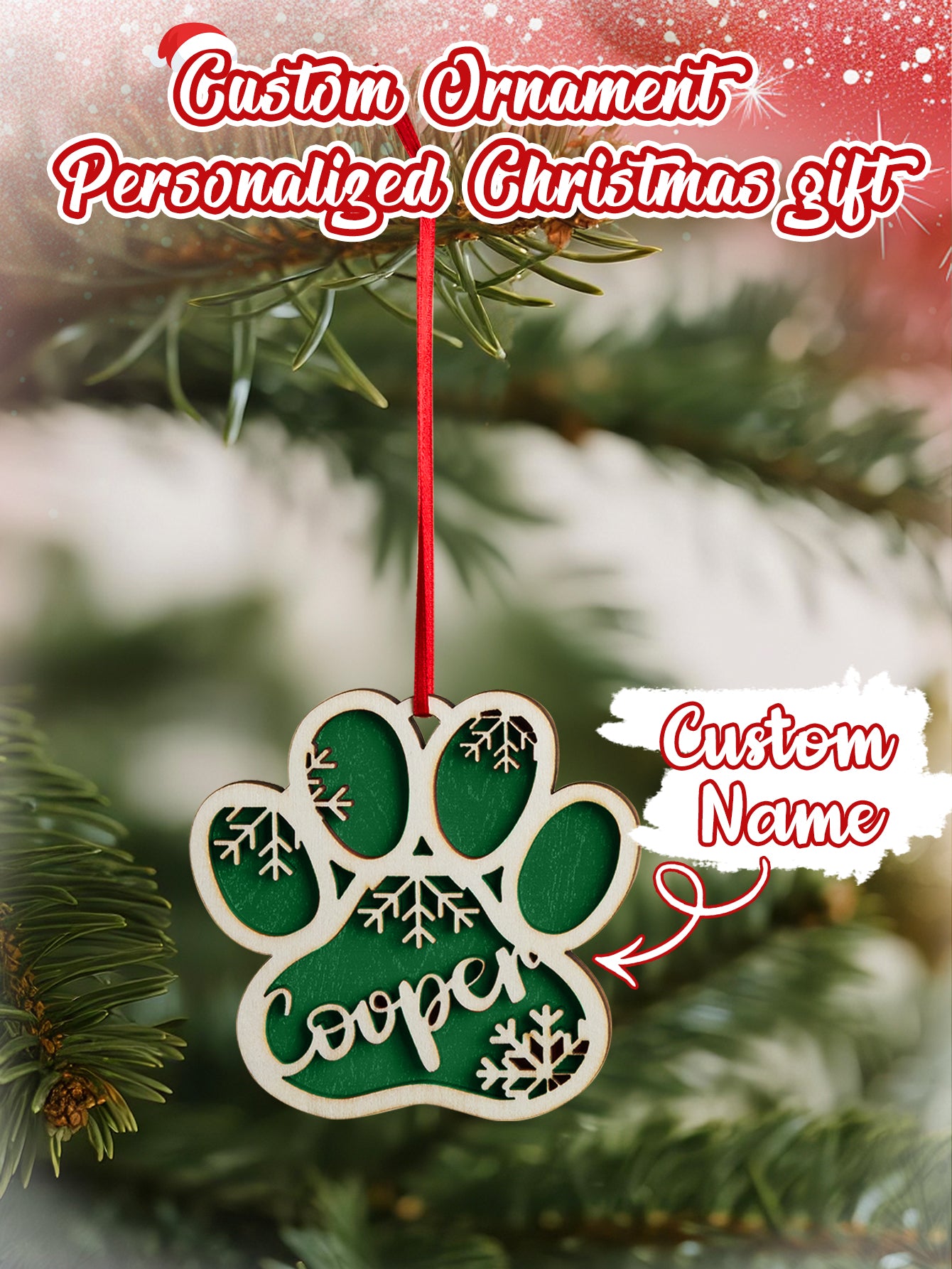 Personalized Dog Paw Snowflake Ornament