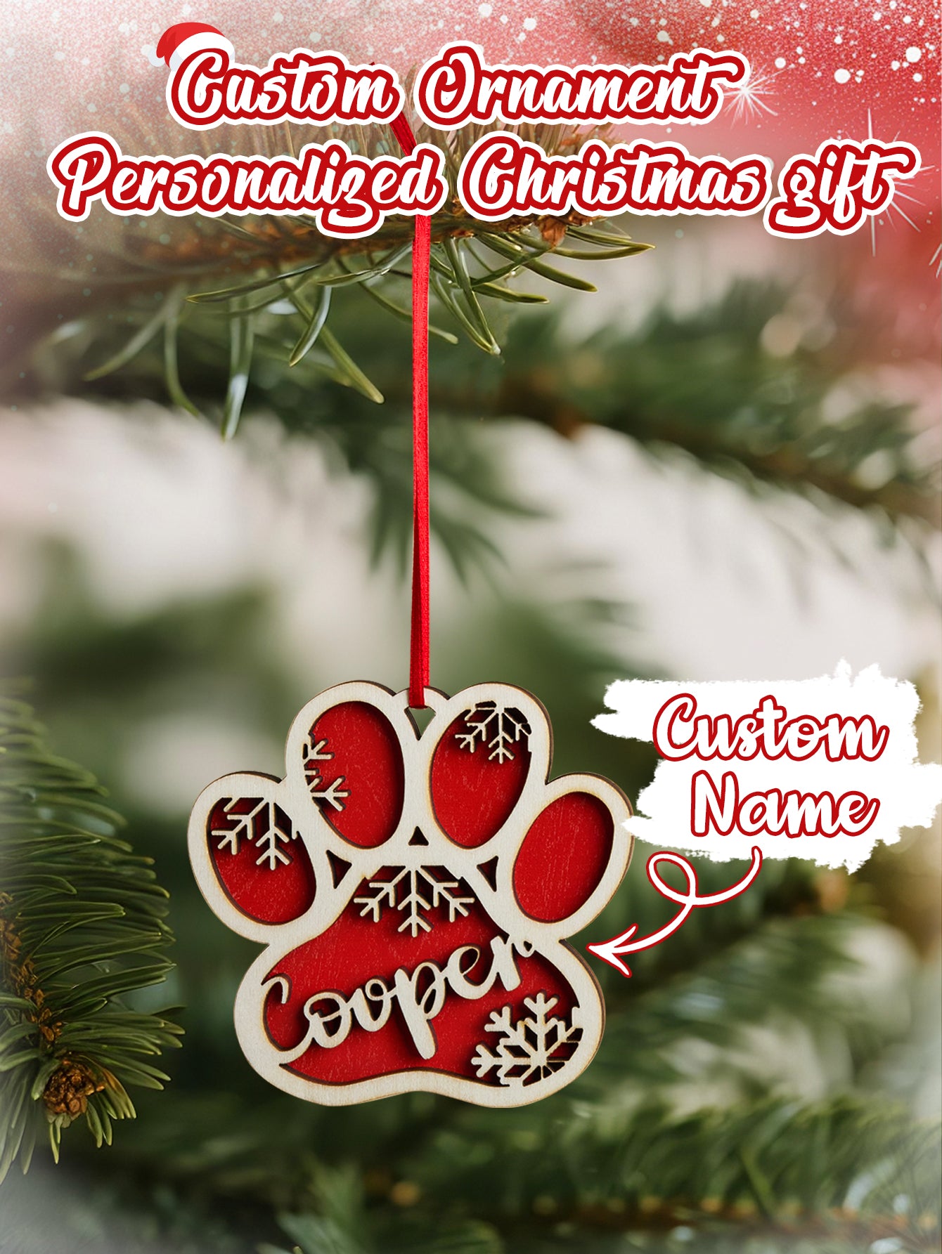 Personalized Dog Paw Snowflake Ornament